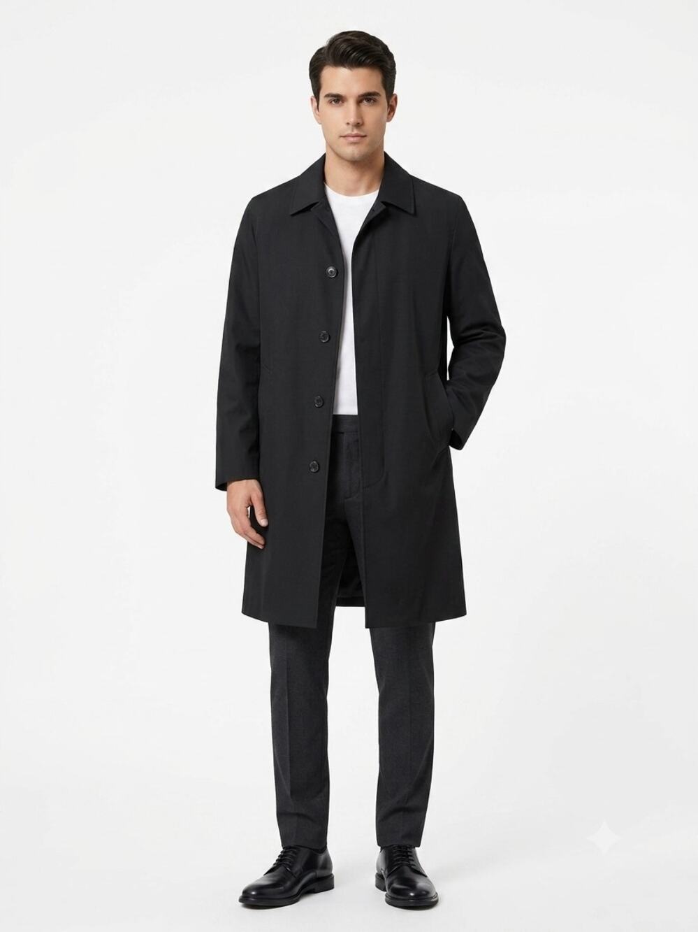 Jos. A. Bank Trench Coat Mens 40R Black Single-Breasted Removable Plaid Lined - Picture 1 of 16